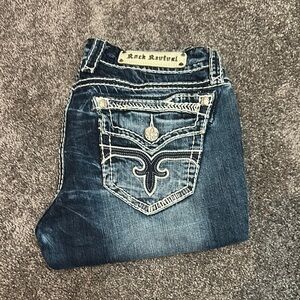 Rock Revival Dark Blue Jeans with Embroidered Pockets